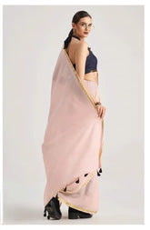India Silk Baby Pink Sarees Crafted From Soft Viscose Mul Fabric Offer A Perfect Blend Of Comfort And Elegance